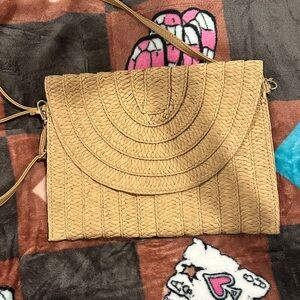 Stylish Tan Woven Crossbody Bag